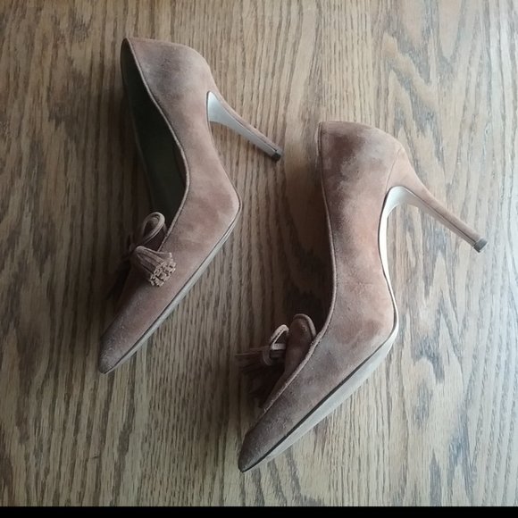 Ann Taylor Aiden Suede Tasseled Loafer Pump Size 7.5 Academia Old Money Office - Picture 15 of 16